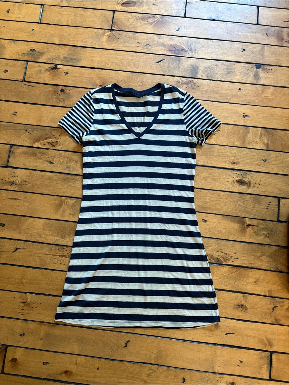 Icebreaker Women’s Tech Lite SS Striped V-Neck Dress - Medium